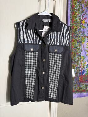 Vintage 90s Shelly & Arnold Vest NWT Animal Print Plaid Zebra Leopard - Medium